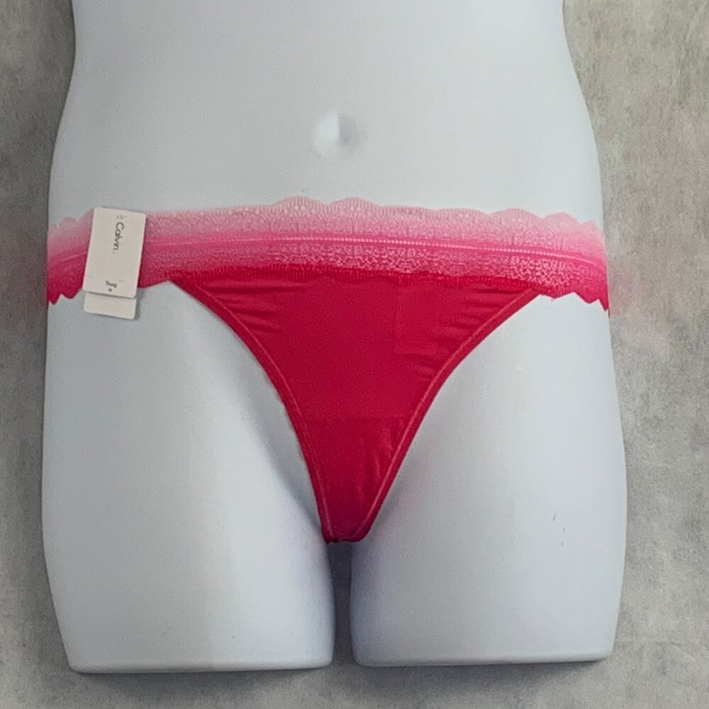 Calvin Klein Women's Lace Waist Thong Panty Underwear, Pink, Medium